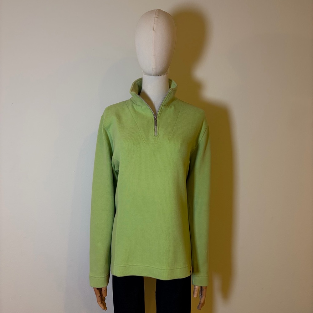 Lady Hathaway Lime Green 1/4 Zip Cotton Pullover Sweater Size S